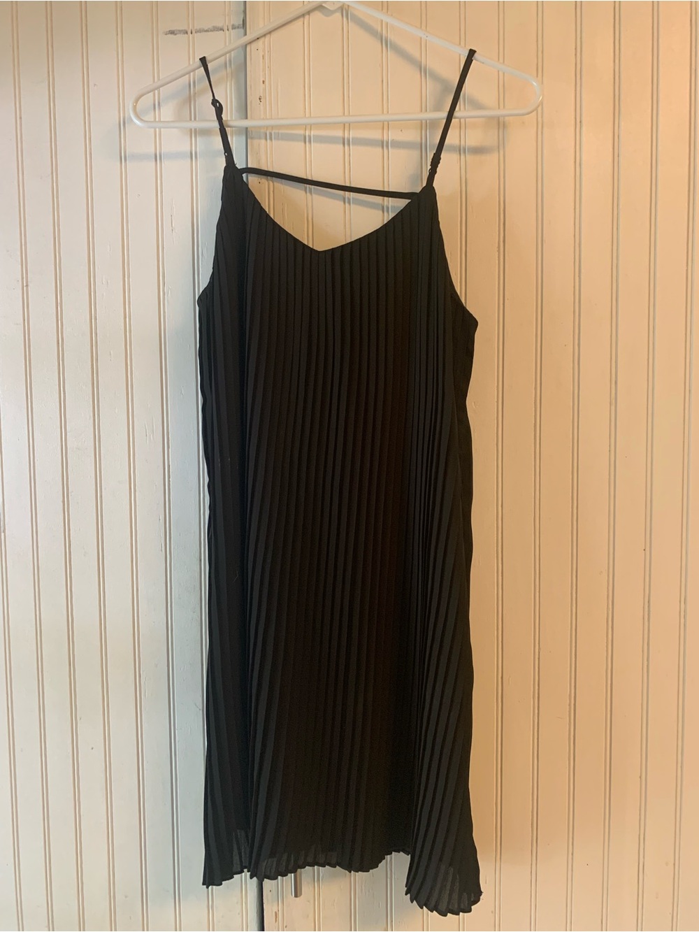 fab'rik Black Pleated Midi Slip Dress with Thin Straps